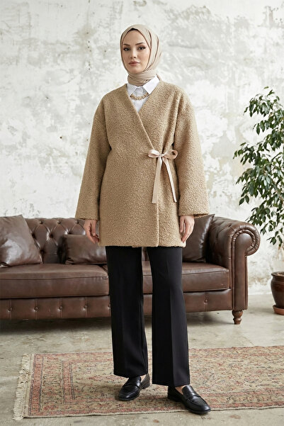 MODAQU Side-Tied Boucle Fabric Kimono - Mink