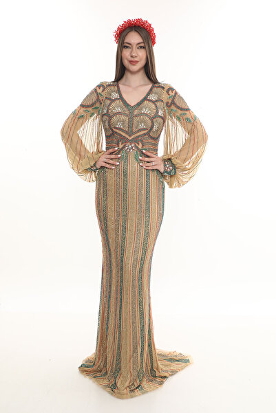 GATSBYLADY LONDON FLORA- EL İŞLEMELİ , TAŞEL DETAYLI ELBİSE