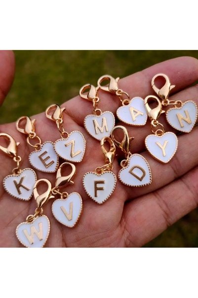 alisa Letter I White Heart Keychain or Bag Ornament