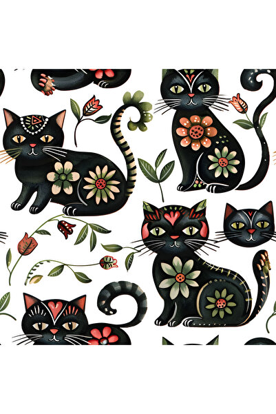 Novinqa Etnik Kedi Desenli Dijital Baskılı Kumaş