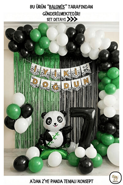 BALOMİS Panda Temalı 7 Yaş Doğum Günü Balon Konsept Seti