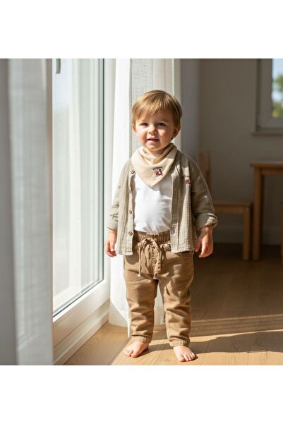 Luna Kids Store Vroum Embroidery Detailed Men's Suit with Scarf