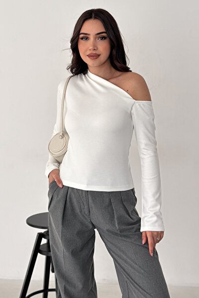 Noa&Noa Women's Asymmetrical One-Shoulder Blouse – White Angle