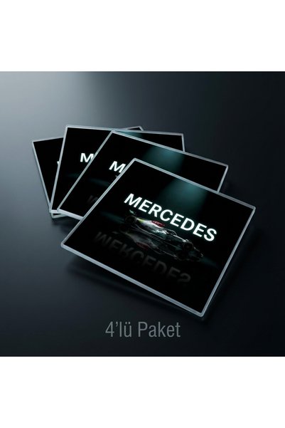 niceworkbynicehands Formula Mercedes Series Crystal Glass Coaster Set of 4 - 10X10 cm Special Design