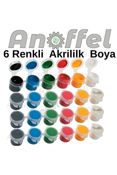 Anoffel Akrilik Boya 3 ml 6 Renk 5 Adet Mini Küçük Akrilik Boya Taş Ahşap Ser...