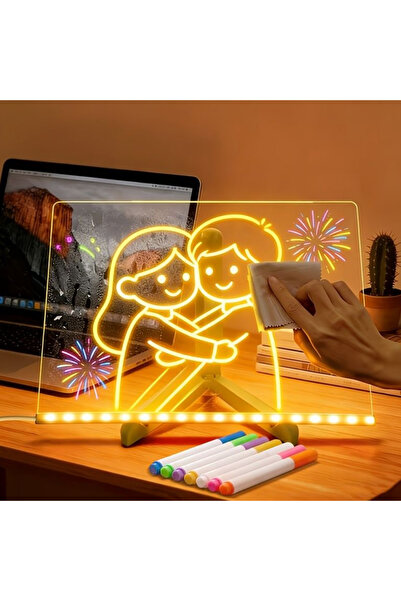 Eşya Dünyası LED Işıklı Silinebilir Çizim Tahtası /7 Renkli Kalem Setli USB M...