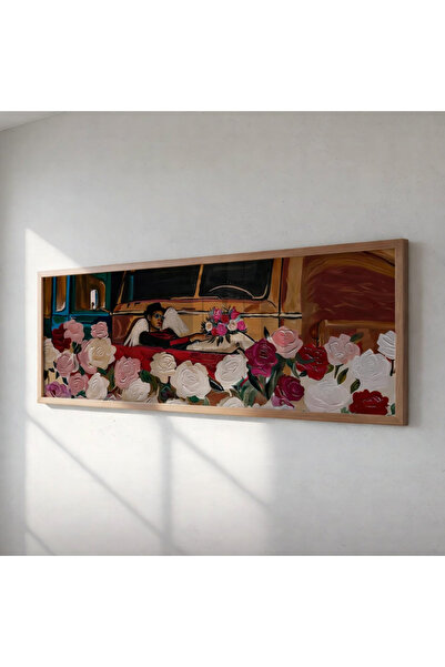 Tuba Decor Tek Parça Gerçek Ahşap Yatay Panorama Çerçeveli Tablo renkli tablo...