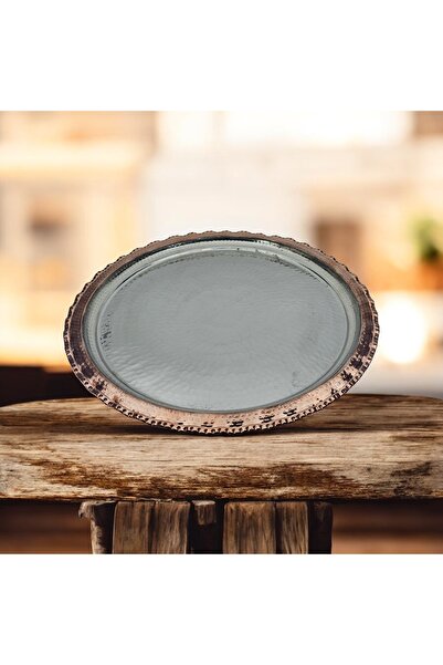 Zinnun Copper Presentation Tray 35 cm – Handcrafted, Modern Edge Detail, Styl...