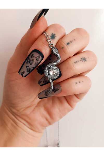 samosh ÇELİK Kararmayan Yılan Hikayesi Gotik Kolye Sevgililer Günü Yılbaşı Do...