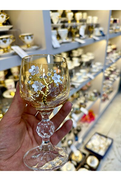 Vakıf home Bohemia Kristal Gold Renk İncili Ayaklı Kahve Yanı Su Bardağı