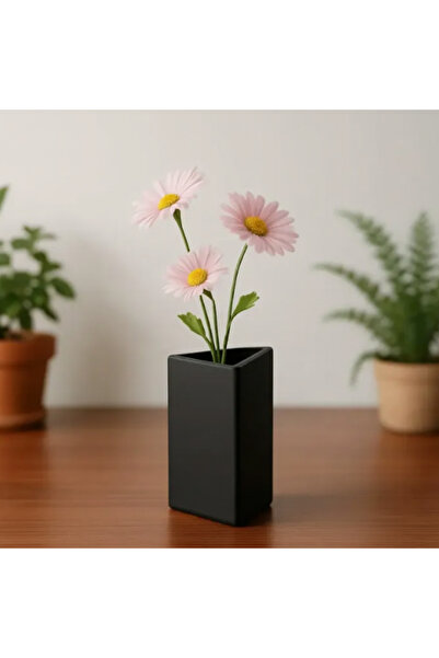 formix3d Siyah Vazo – Modern Kare Form Masaüstü Dekoratif Çiçeklik, Ev Ofis R...