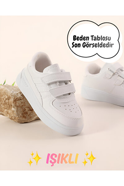 elma bebe Işıklı Cırt Cırtlı Kız Erkek Unisex Bebe Çocuk Sneaker Spor Ayakkabı