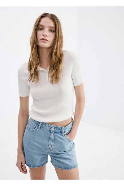 MANGO Woman Yüksek bel düz kesim denim şort