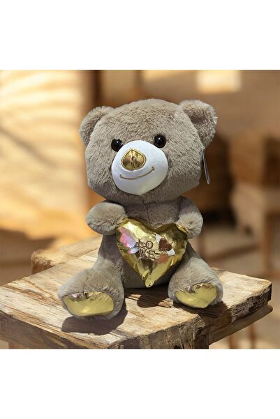 petitbee home Brown Cute Plush Teddy Bear Holding a Heart 30 cm