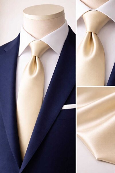 MODA Düz Krem Renk Yüksek Kalite Kravat