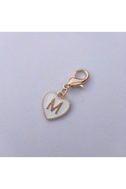 alisa M Harfi Beyaz Kalpli Anahtarlık Veya Çanta Süsü