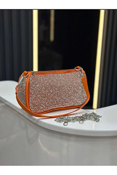 ÖZÜM TAKI Women's Silver Stone Evening Dress Bag Orange