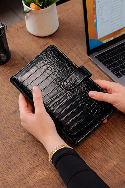 Mint Design Birikim Ajandası - Bütçe Planlayıcı Cüzdan - Siyah Timsah - Altın...