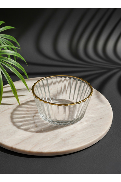 zarifcam 6'lı Gold Yaldızlı Çizgili Cam Kase - 8 cm Lüks Sosluk ve Reçellik S...