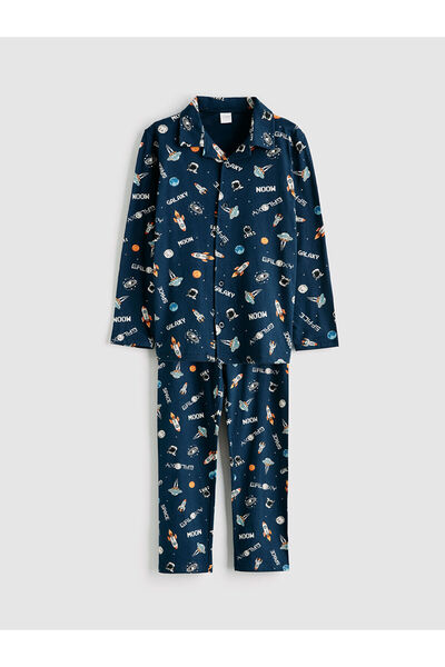 LC Waikiki Σετ πιτζάμες για αγόρια Navy Blue Γιακάς πουκαμίσου Με σχέδιο