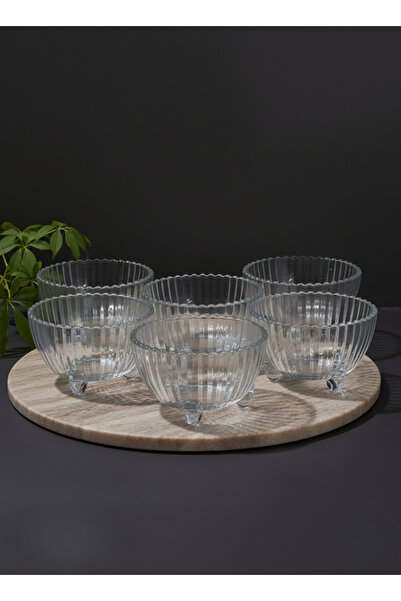 zarifcam Cam Sosluk ve Sunum Kasesi Seti 6'lı - Ayaklı, Çizgili ve Kristal - ...