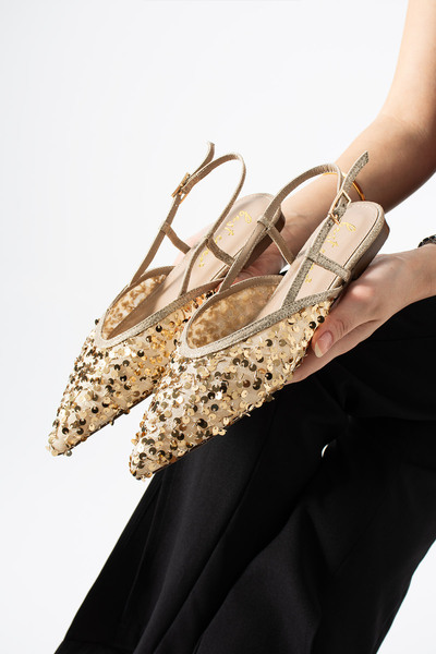 Best Cover LERINA Kadın Gold Sivri Burun Slingback Pul Payet Detaylı Düz Taba...