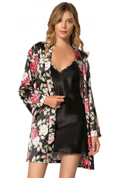 bipamuk Premium Women's Satin Double Nightgown and Robe Set