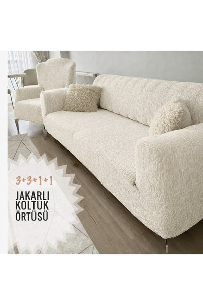 beyvetçe Jakarlı Düz Desen 3311 koltuk örtüsü Kanepe Örtüsü | Lastikli Koltuk...
