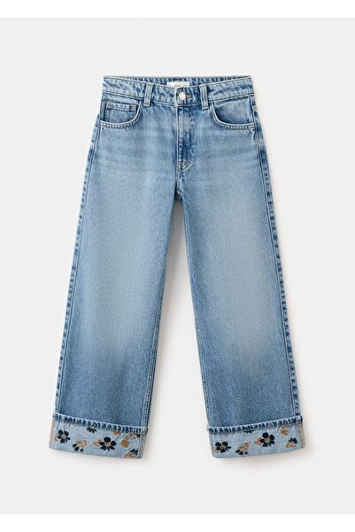 MANGO Kids Wide-leg kıvrık paçalı jean pantolon