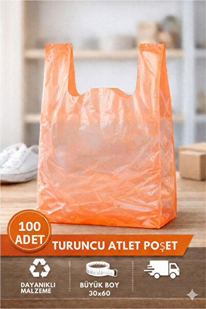 GNRPACK ŞEFFAF TURUNCU ATLET POŞET 1KG 100 ADET 30X60 büyük boy market hışır ...