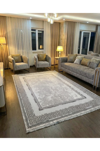 bergama home Lalezar Gri Renk Modern Tozsuz Beyaz Dokuma Salon Mutfak Oturma ...