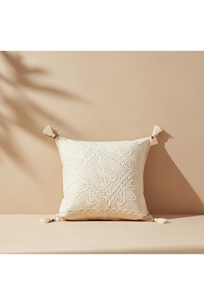 Shopyteks غطاء وسادة مربع الشكل مزين بالليزر ومطرز يدويًا على طراز بوهيمي أصي...