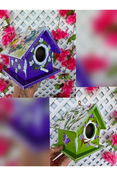 buraxe مجموعة من 2، عش طيور خشبي مقاس 16×16×16 سم، منزل طيور مزخرف للحديقة وا...
