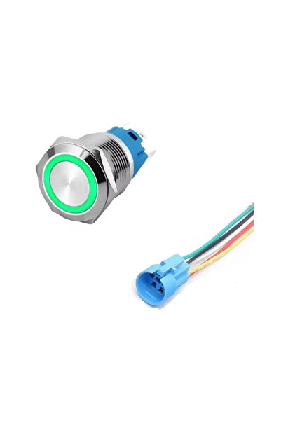 OEM Intrerupator buton LED verde SW 2 ON-OFF cu retinere metal 16mm 12-24V