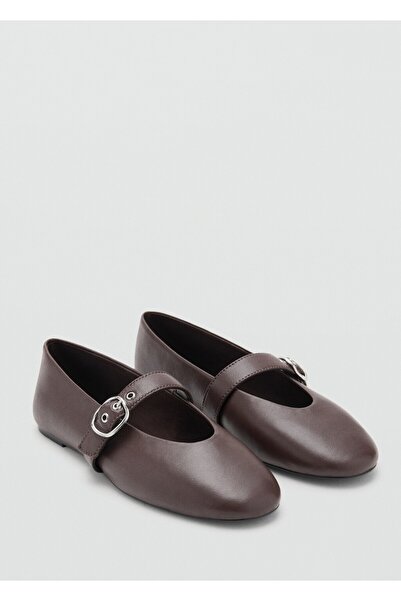 MANGO Woman Tokalı kayışlı deri babet ayakkabı