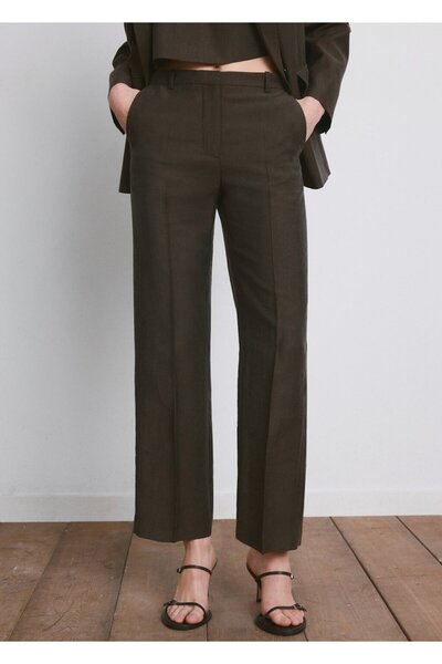 MANGO Woman Orta bel lyocell pantolon