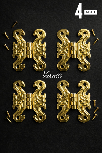 Varalli 4 Adet Gold Kelebek Menteşe ve Vida Kutu ve Sandık Menteşesi Hobi Men...