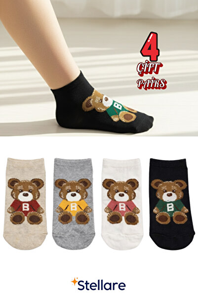 stellare Women's Bear Figured Booties Socks 4 Pairs