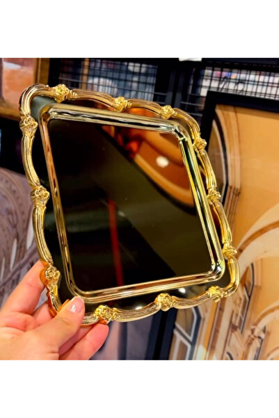 feramila Çelik Kare Tepsi Gold Dekorlu Sunum Ve Dekorasyon Tepsisi