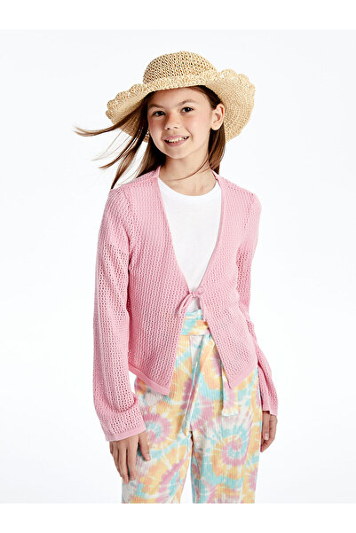 LC Waikiki Durchbrochene Strickjacke für Mädchen mit V-Ausschnitt