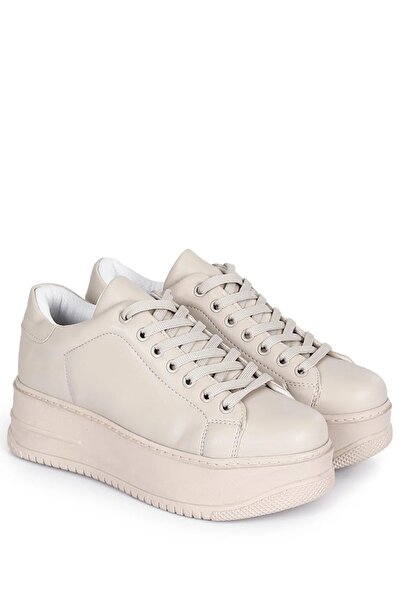 Bella Stride Kadın Comfort Bej Günlük Spor Ayakkabı Bağcıklı Yüksek Sneaker T...