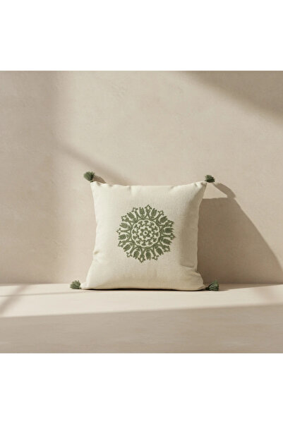 Shopyteks Gift Decorative Tile Cushion Cover with Embroidered Pompom (Without...