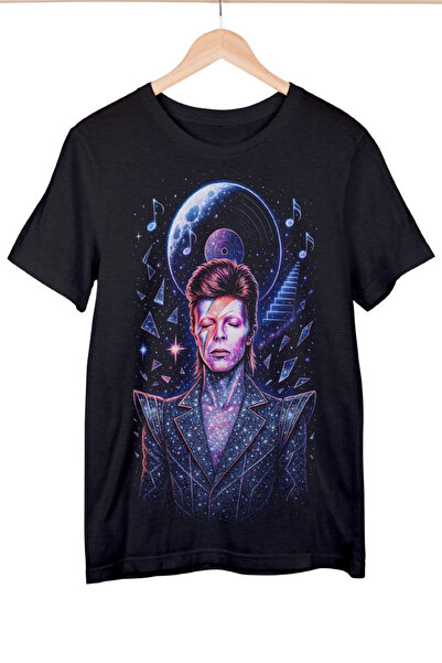 Texclusive تي شيرت ديفيد باوي تي شيرت باوي روك أسود للجنسين