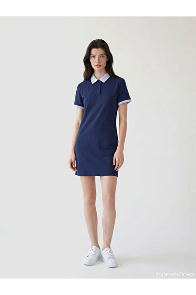 LC Waikiki Lcw Comfort Navy Blue Shirt Collar Mini Dress