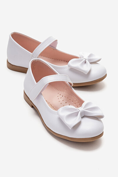 CCWAY AYAKKABI Pantofi pentru copii cu papion, piele albă