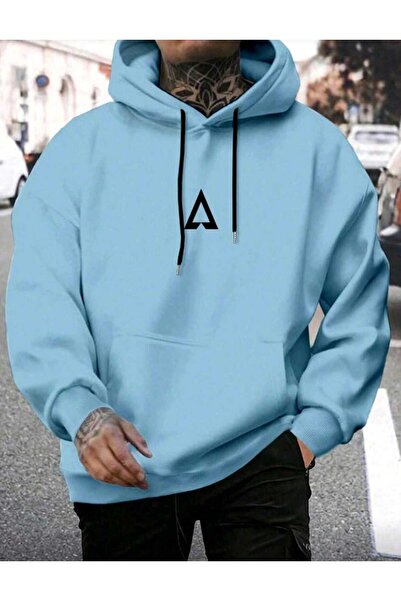 DİVİN Minimal Logo Navy Blue Men's Hooded Sweatshirt