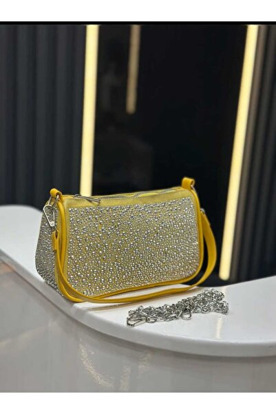 ÖZÜM TAKI Women's Silver Stone Evening Dress Bag Yellow