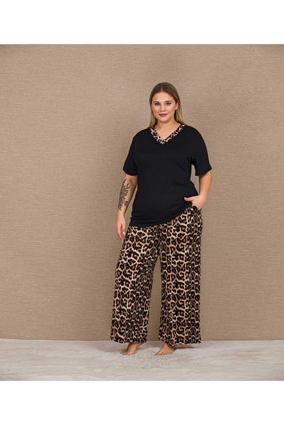 Lady Pajama Short Sleeve Large Size Viscose Fabric Pajama Set