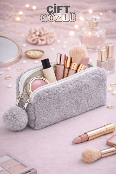 Bambus Peluş Çift Bölmeli Gözlü Bölmeli Kumaş Çok Amaçlı Fermuarlı Seyahat ve...