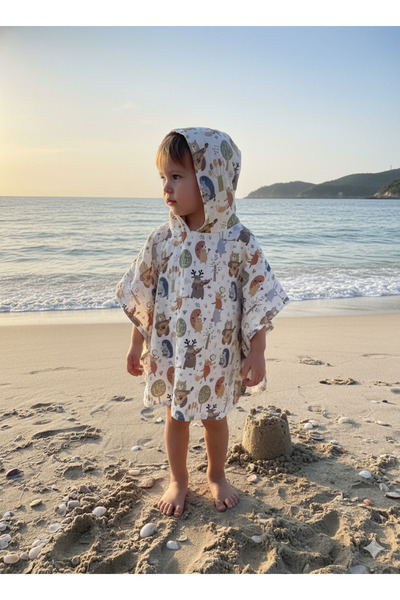 Eylülce Butik بونشو من الموسلين العضوي للأطفال، بونشو للشاطئ مصنوع من القطن ب...